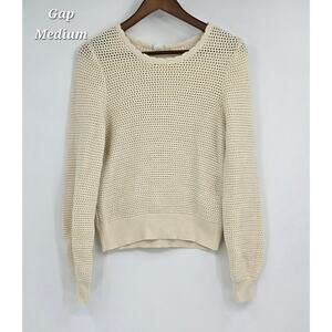 GAP Cream Open-Knit Cotton Sweater Medium | Neutral | Minimalist
